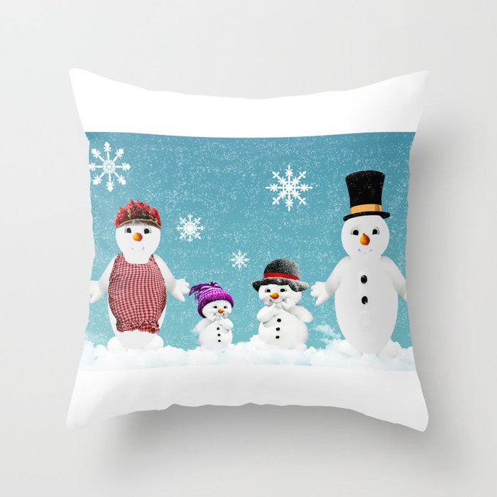 Christmas Snow Family Throw Pillow