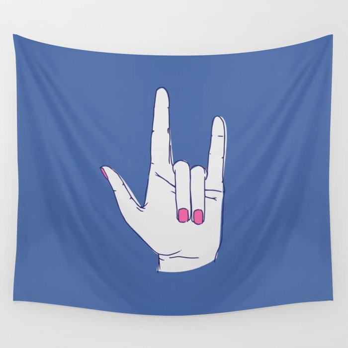I Love You Blue Wall Tapestry