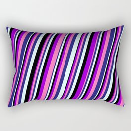 [ Thumbnail: Dark Violet, Hot Pink, Midnight Blue, Light Cyan & Black Colored Lined/Striped Pattern Rectangular Pillow ]