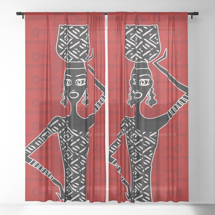 African Ethic Ornament Black and red N3 Sheer Curtain