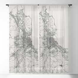 Palermo - Italy | City Map - Black and White Sheer Curtain
