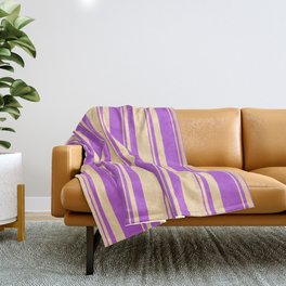 [ Thumbnail: Tan & Orchid Colored Stripes Pattern Throw Blanket ]