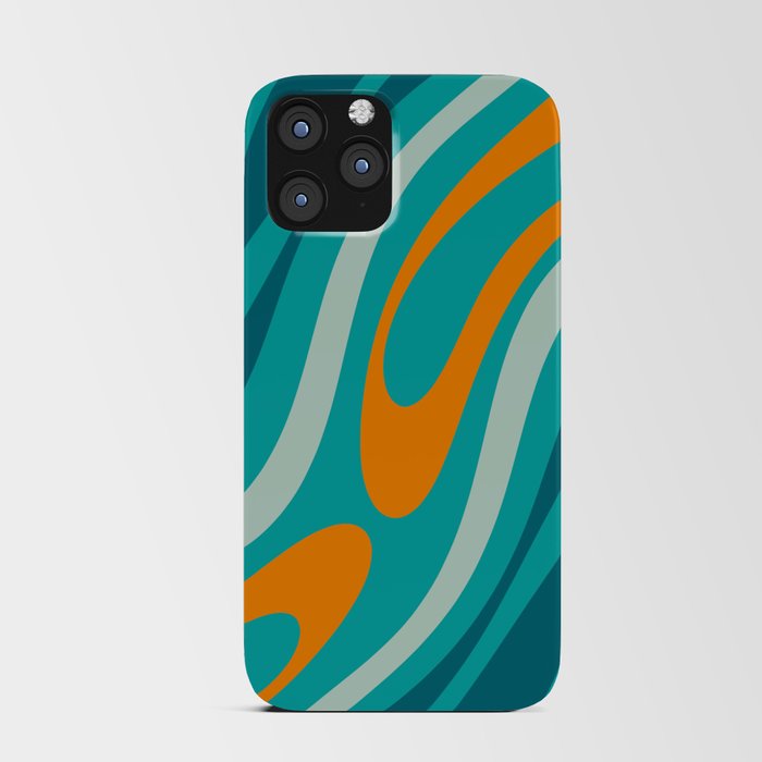 Wavy Loops Retro Abstract Pattern Teal Turquoise Orange Aqua iPhone Card Case