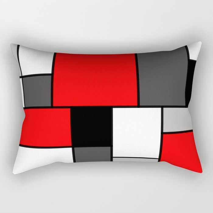 Red Black and Grey squares Rectangular Pillow