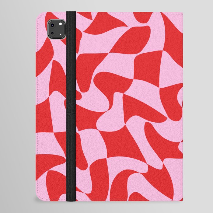 Wavy Warped Red & Pink Checkerboard iPad Folio Case