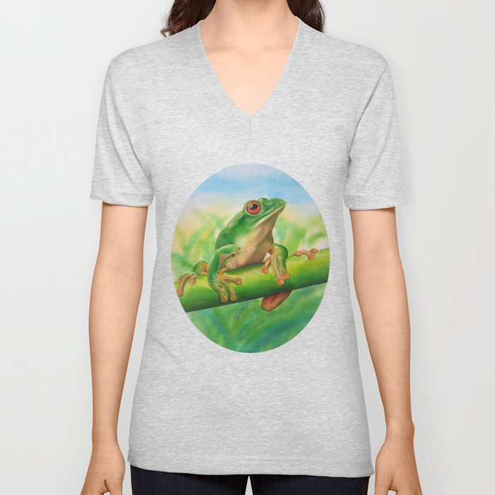 Green Treefrog V Neck T Shirt