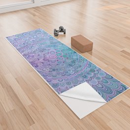 Purple and Turquoise Ice Flower Mandala Yoga Towel