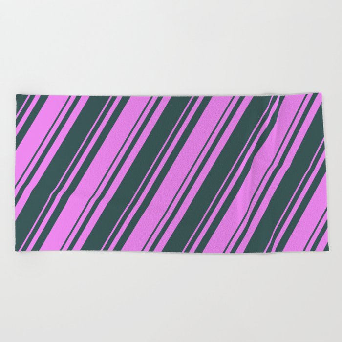 Violet and Dark Slate Gray Colored Lines Pattern Beach Towel