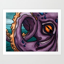 Giant purple octopus painting, deep sea fantasy creature Art Print