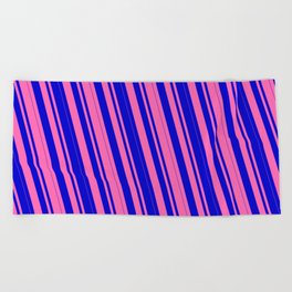 [ Thumbnail: Hot Pink & Blue Colored Lines/Stripes Pattern Beach Towel ]