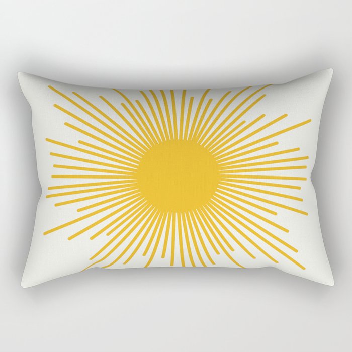 Mustard Yellow Retro Sun on Off White Rectangular Pillow