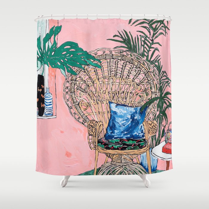 Peacock Chair in Pink Jungle Interior Shower Curtain