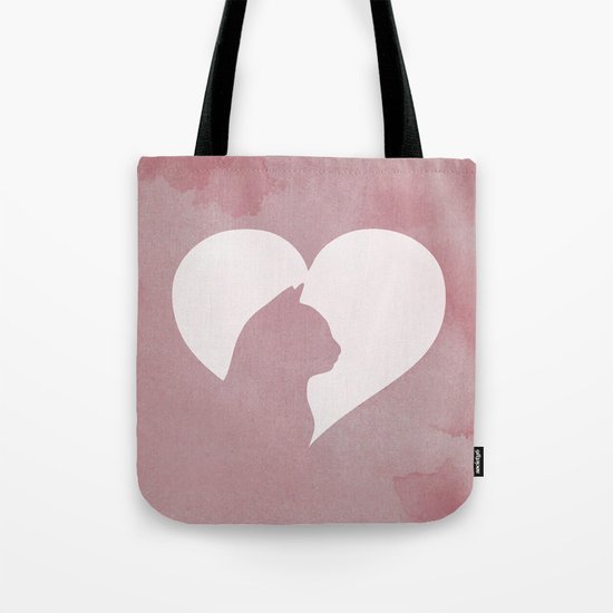 Watercolor Cat Heart Tote Bag