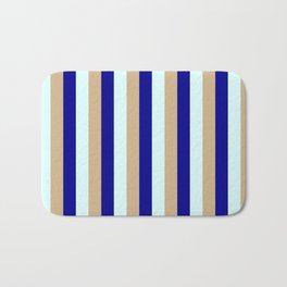 [ Thumbnail: Tan, Dark Blue & Light Cyan Colored Lines Pattern Bath Mat ]