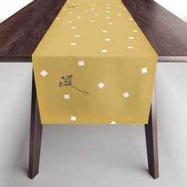 flying dandelion seeds simple Christmas seamless pattern and White Confetti on Yellow Gold Background Table Runner