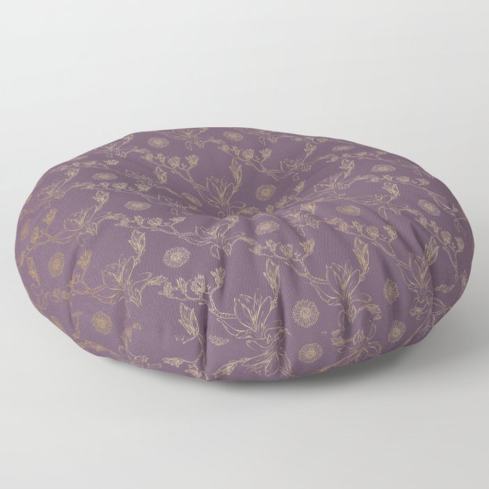Magnolia And Daisy Seamless Pattern_Purple Floor Pillow