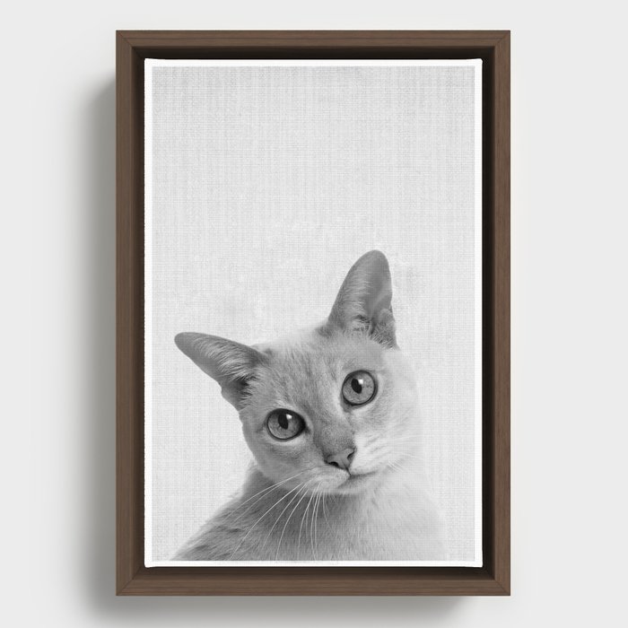 Cat Sad Face Portrait Framed Canvas