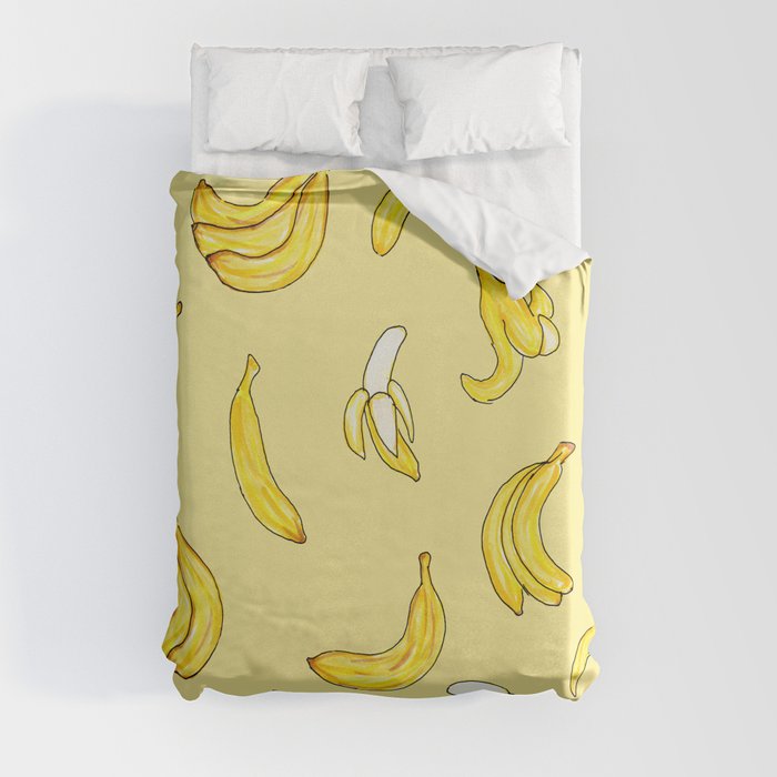 Illustrated Bright Yellow Banana Pattern Duvet Cover