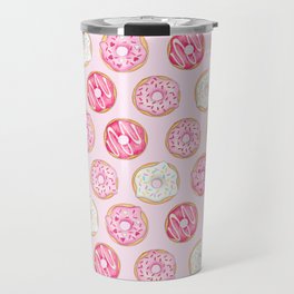 Pink Donuts Pattern on a pink background Travel Mug