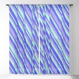[ Thumbnail: Blue, Medium Slate Blue & Aquamarine Colored Pattern of Stripes Sheer Curtain ]