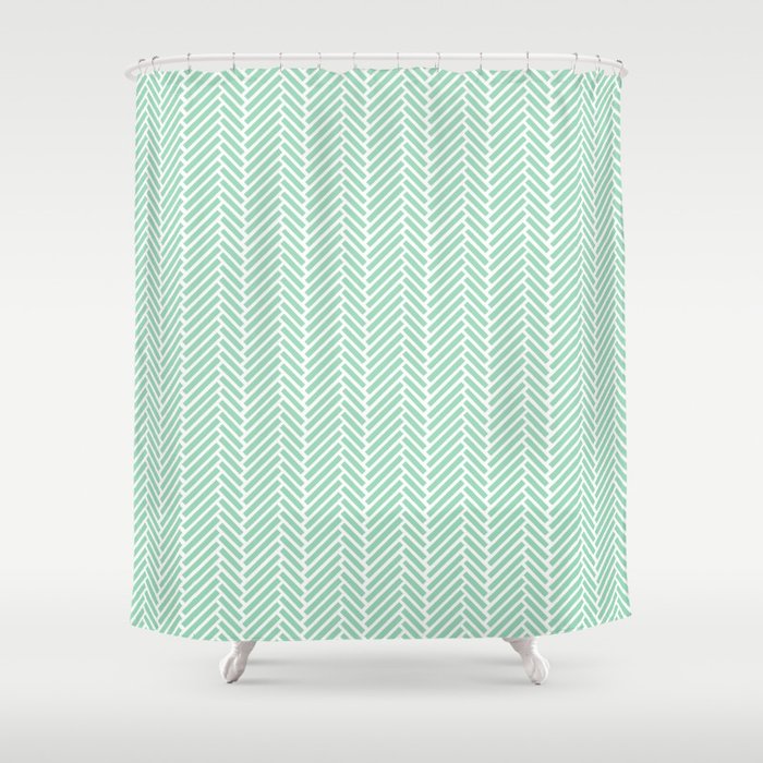 Herringbone Mint Green 2 Shower Curtain