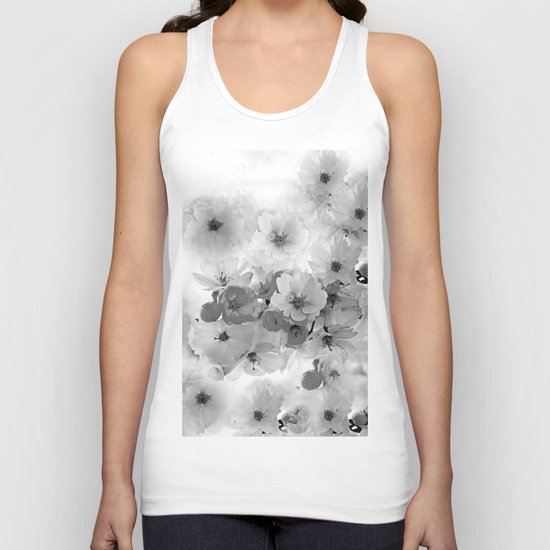CHERRY BLOSSOMS IN BLACK AND WHITE Unisex Tank Top