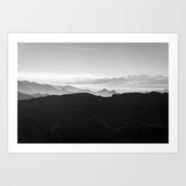 Mountains in the morning mist Art Print