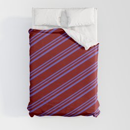 [ Thumbnail: Slate Blue and Maroon Colored Lines Pattern Duvet Cover ]