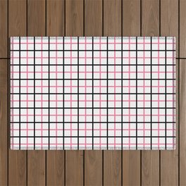 Grid Plaid Pattern 724 Black and Pink Outdoor Rug