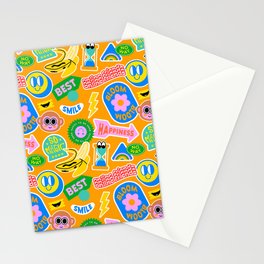 Funny retro colorful sticker label seamless pattern Stationery Card
