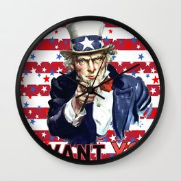 Uncle Sam I Want You With Stars and Stripes Background Wall Clock | Painting, America, Acrylic, Independence, Icon, Starsandstripes, Politics, Traditional, Man, Julyfourth 