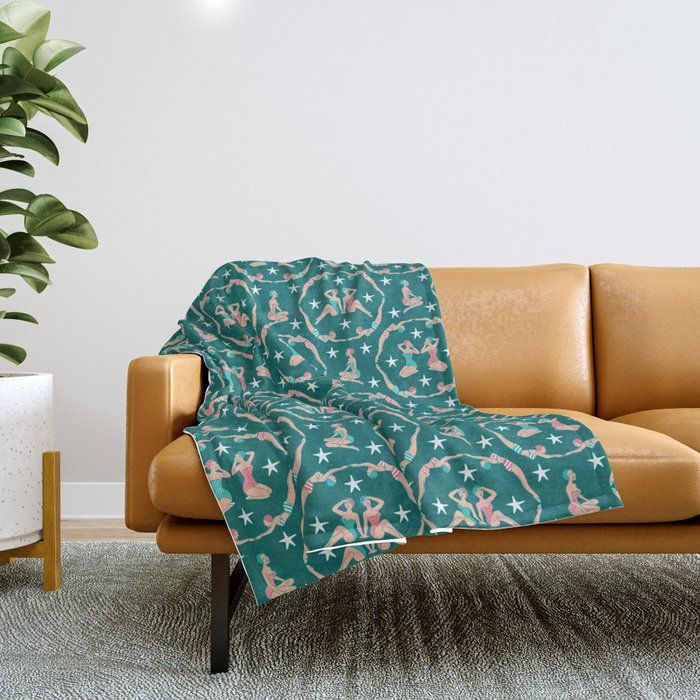 Retro Bathers in Teal Throw Blanket