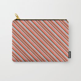 [ Thumbnail: Salmon, Sienna & Light Blue Colored Striped/Lined Pattern Carry-All Pouch ]