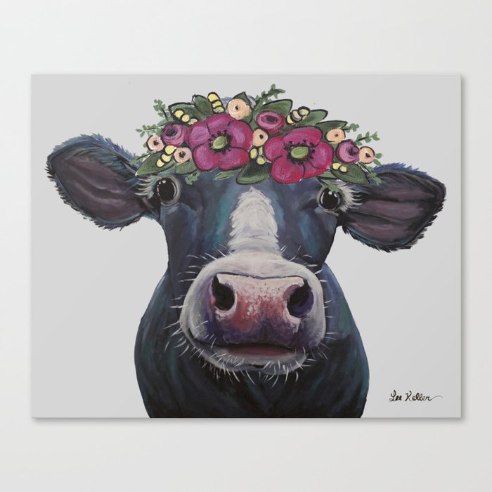 Cow Art Colorful Cow With Flower Crown Art Canvas Print By