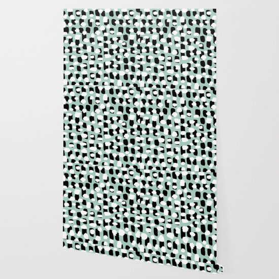 Spotted Series Abstract Dashes Mint Black And White Raw Paint