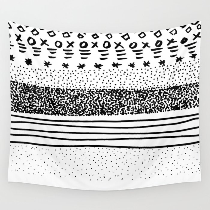 Trendy modern black white hand drawn pattern Wall Tapestry