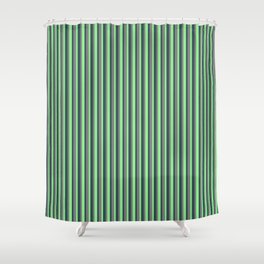[ Thumbnail: Dark Slate Gray, Light Green, and Grey Colored Striped/Lined Pattern Shower Curtain ]