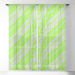 [ Thumbnail: Light Grey & Chartreuse Colored Lines/Stripes Pattern Sheer Curtain ]
