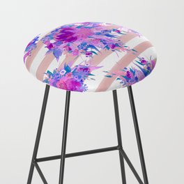 Abstract Fuchsia Pink Lavender Blue Watercolor Floral Stripes Bar Stool