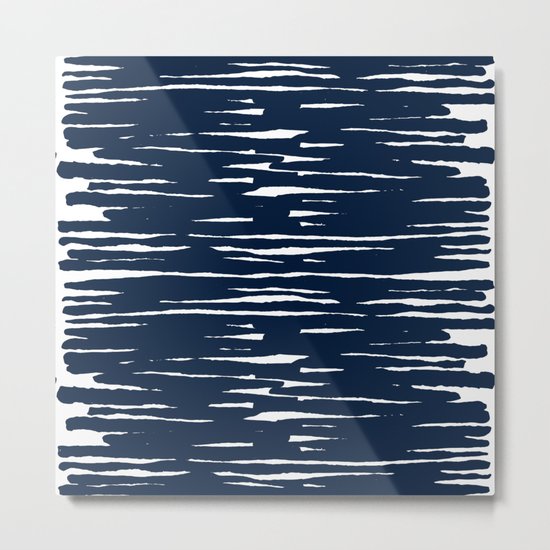 Maritime pattern- darkblue handpainted stripes on clear white- horizontal Metal Print
