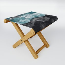 Mountains from a Dream - Contemporary Abstract in Black and Green 1 Folding Stool