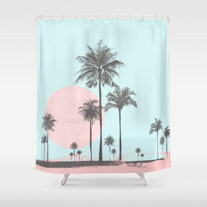 Beachfront palm tree soft pastel sunset graphic Shower Curtain