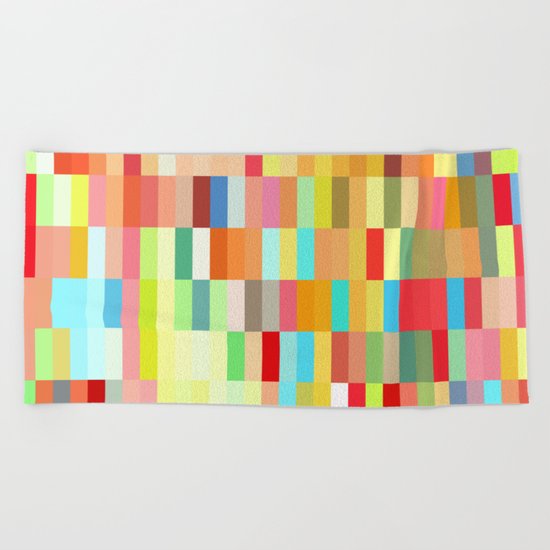 colorful rectangle grid Beach Towel