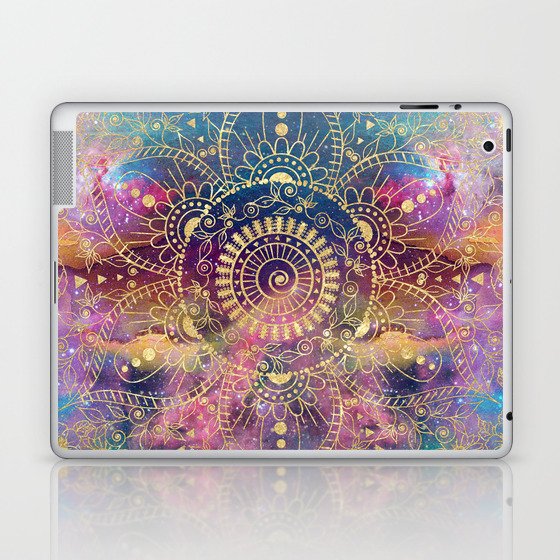 Gold watercolor and nebula mandala Laptop & iPad Skin