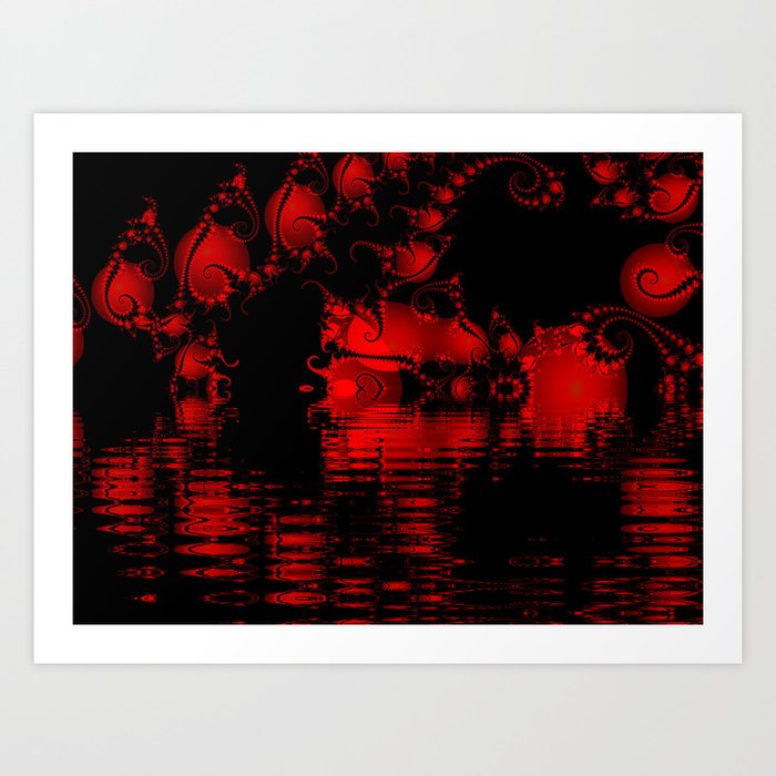 Red And Black Lake Fractal Art Print