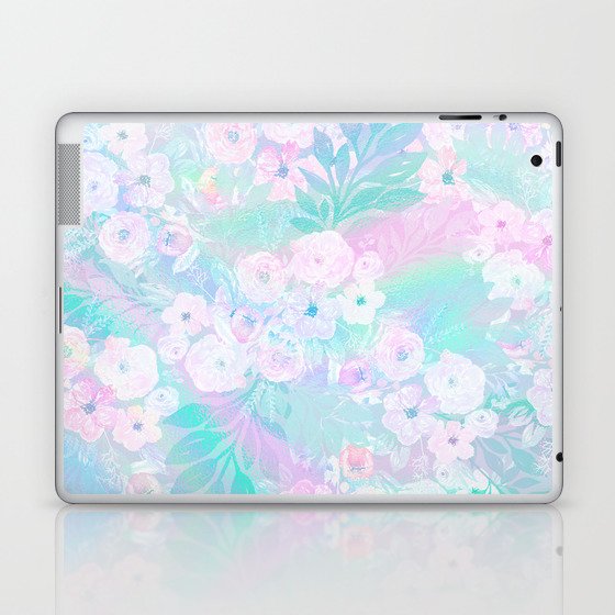 Pink teal lavender watercolor ombre floral Laptop & iPad Skin