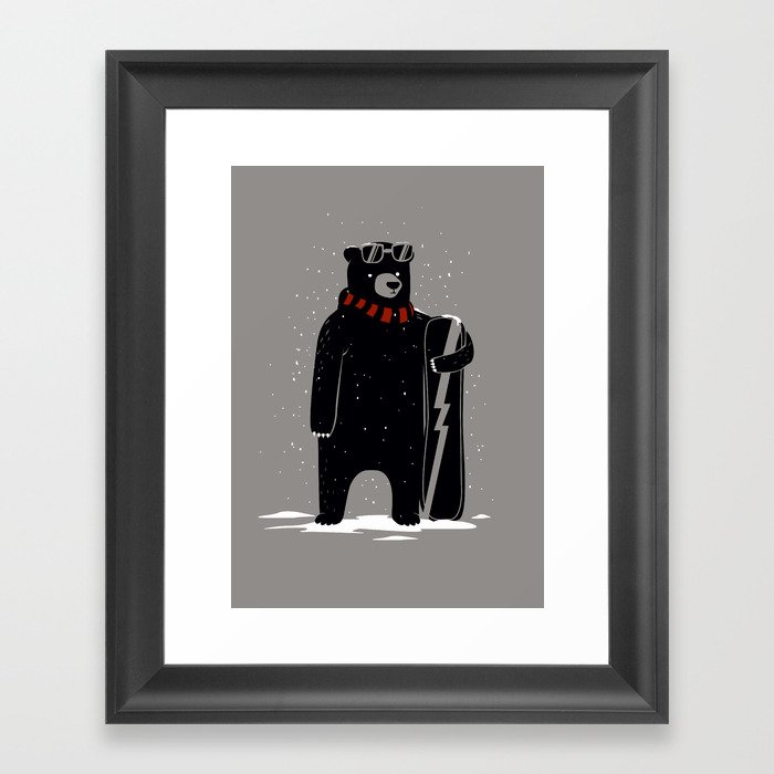 Bear on snowboard Framed Art Print