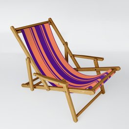 [ Thumbnail: Indigo and Coral Colored Lined Pattern Sling Chair ]