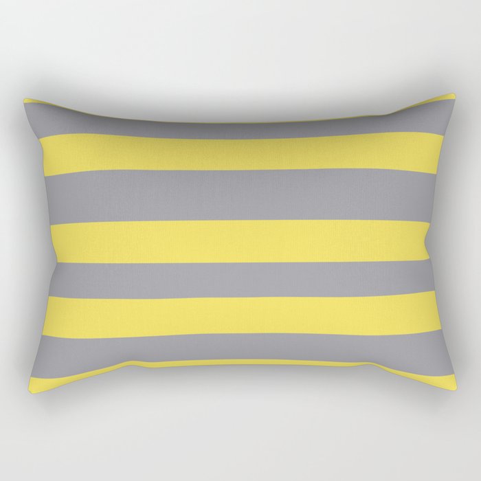 Hand Drawn Fat Horizontal Line Pattern Pantone 2021 Color Of The Year Illuminating and Ultimate Gray  Rectangular Pillow