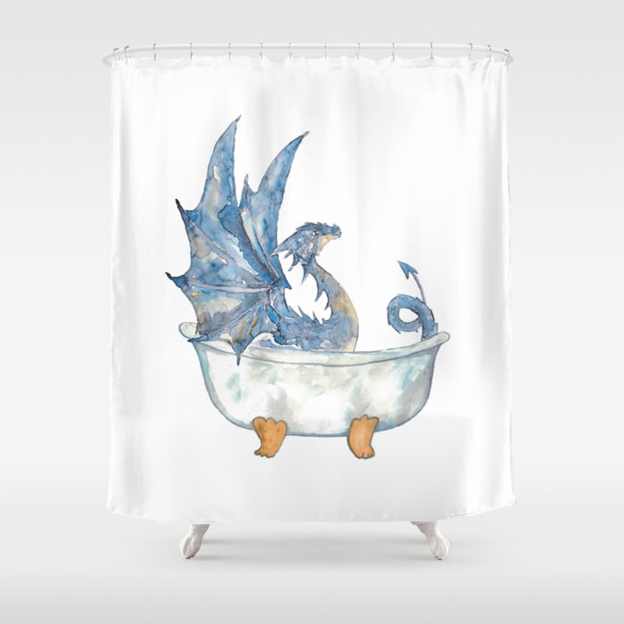 Dragon taking bath painting watercolour  Shower Curtain